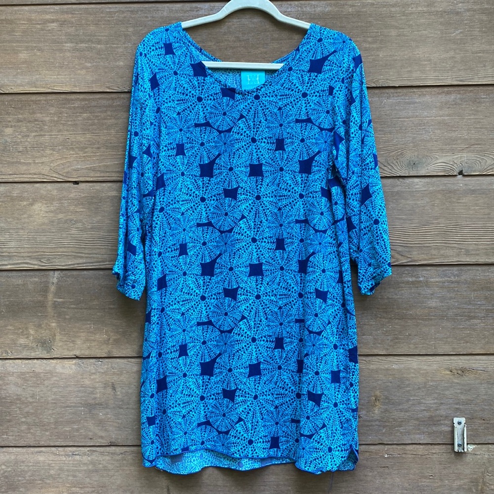 Escapada Blue And Teal Patterned Shift Dress With… - image 1